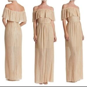 Dress the Population Off-Shoulder Beige Maxi Dress